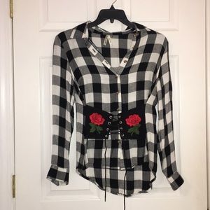 Corseted Black and White Button Up